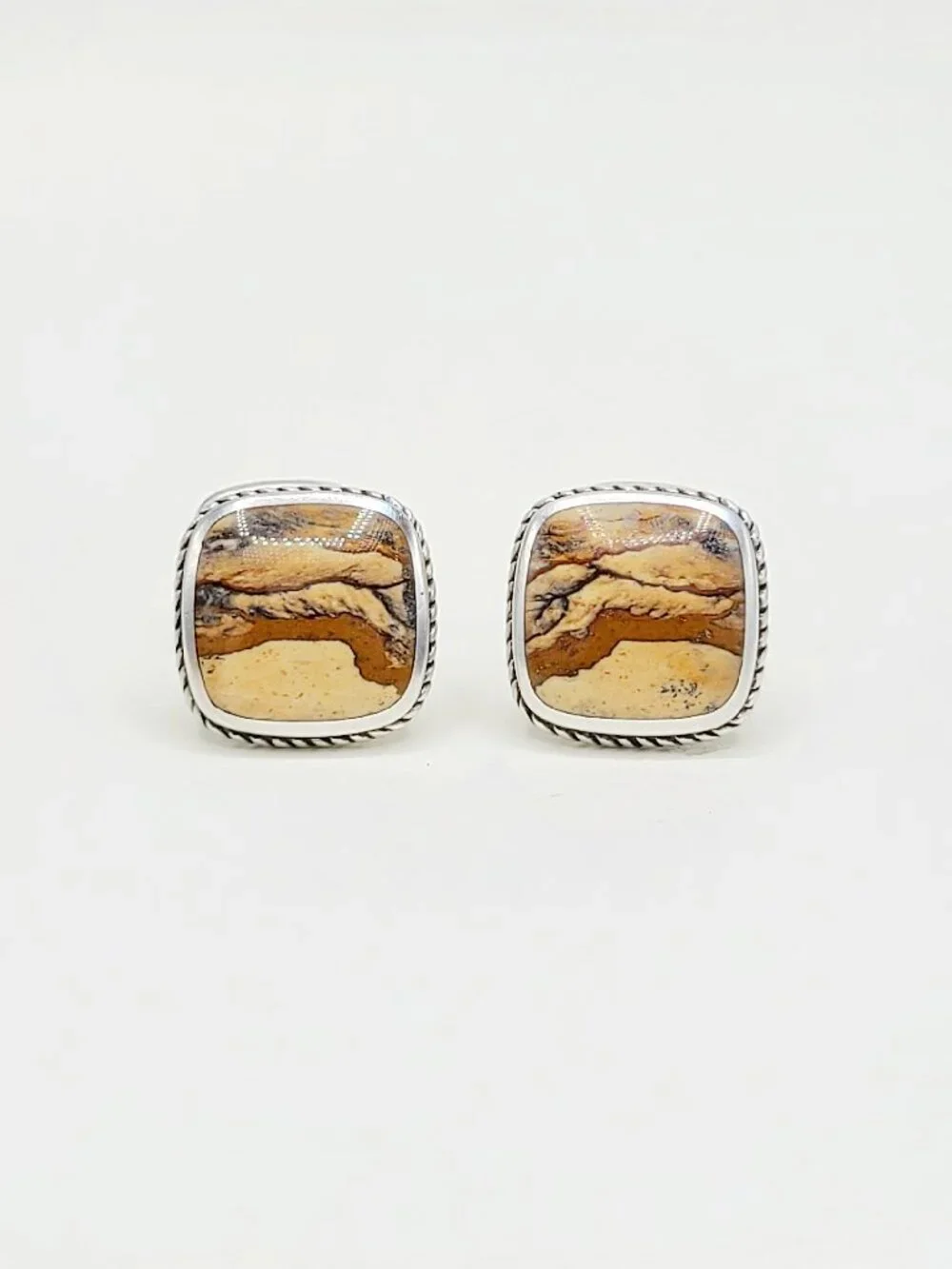 David Yurman Exotic Stone Cufflinks in Sterling Silver with Jasper - RARE